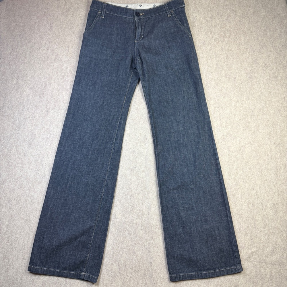 BCBGMAXAZRIA Low Rise Wide Leg Denim Jeans Dark Wash Size 27 Button Back Detail